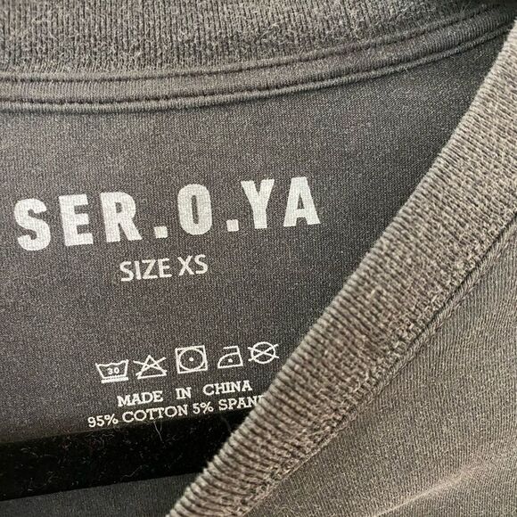 SER.O.YA Danny printed stretch cotton jersey top gray Long Sleeve Tee NWOT XS - Picture 11 of 11